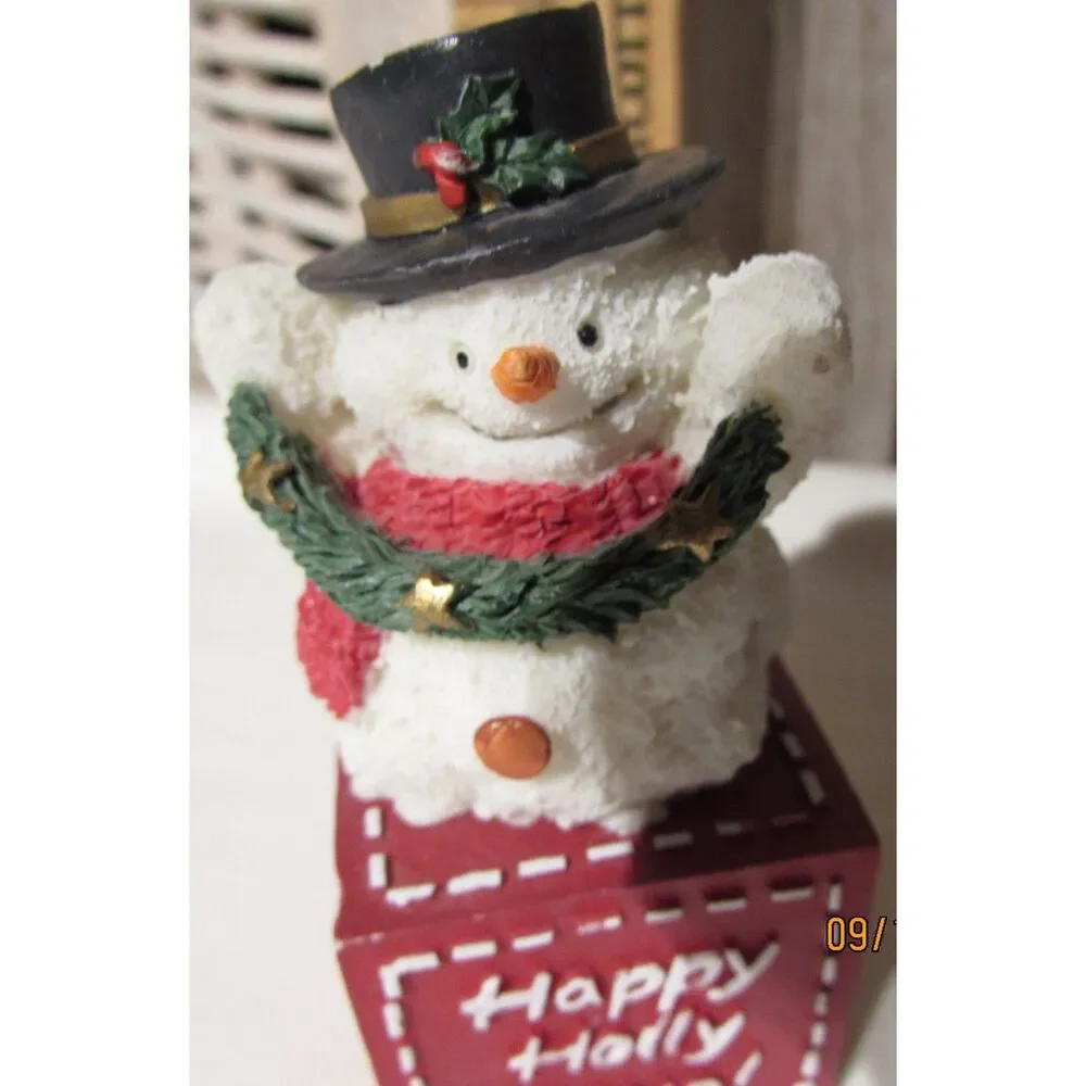 Vintage Carlton Cards figurine snowman Happy Holly Days tree snowflake